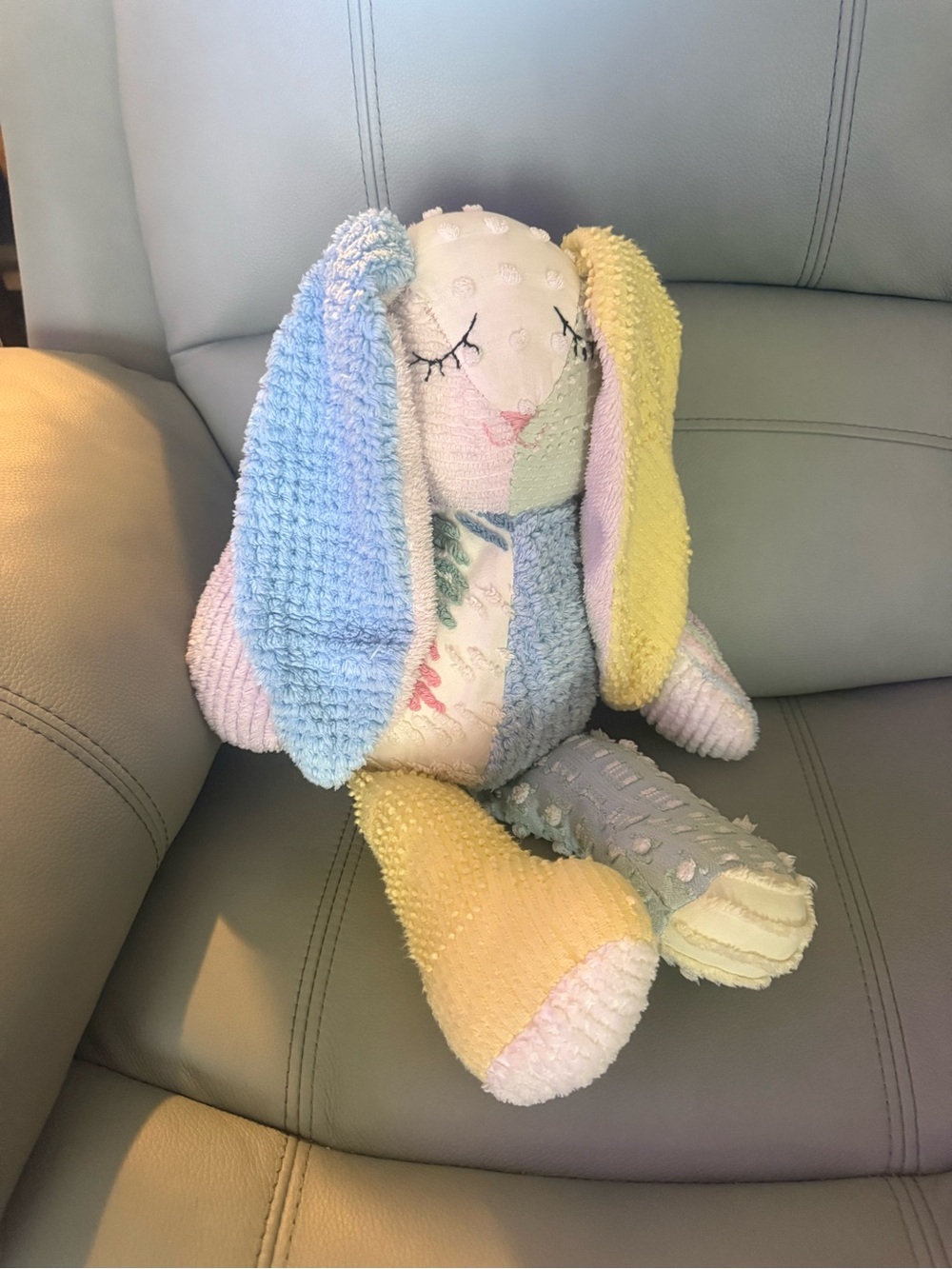 Multicolor Patchwork Chenille Dots Bunny Rabbit Plush Stuffed Long Ears 20”
